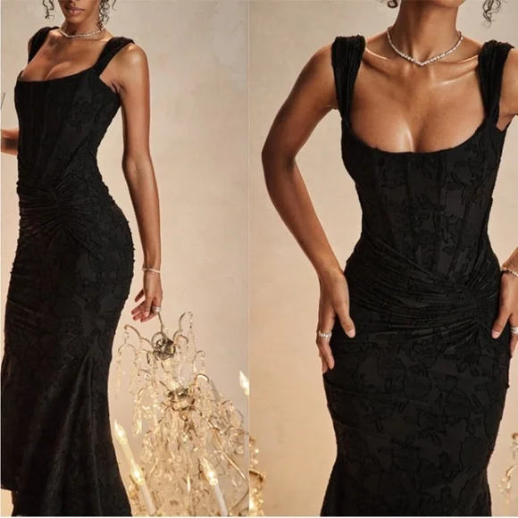 NWOT HOUSE OF CB Cesca Black Corset Floral Maxi Dress - Picture 4 of 8